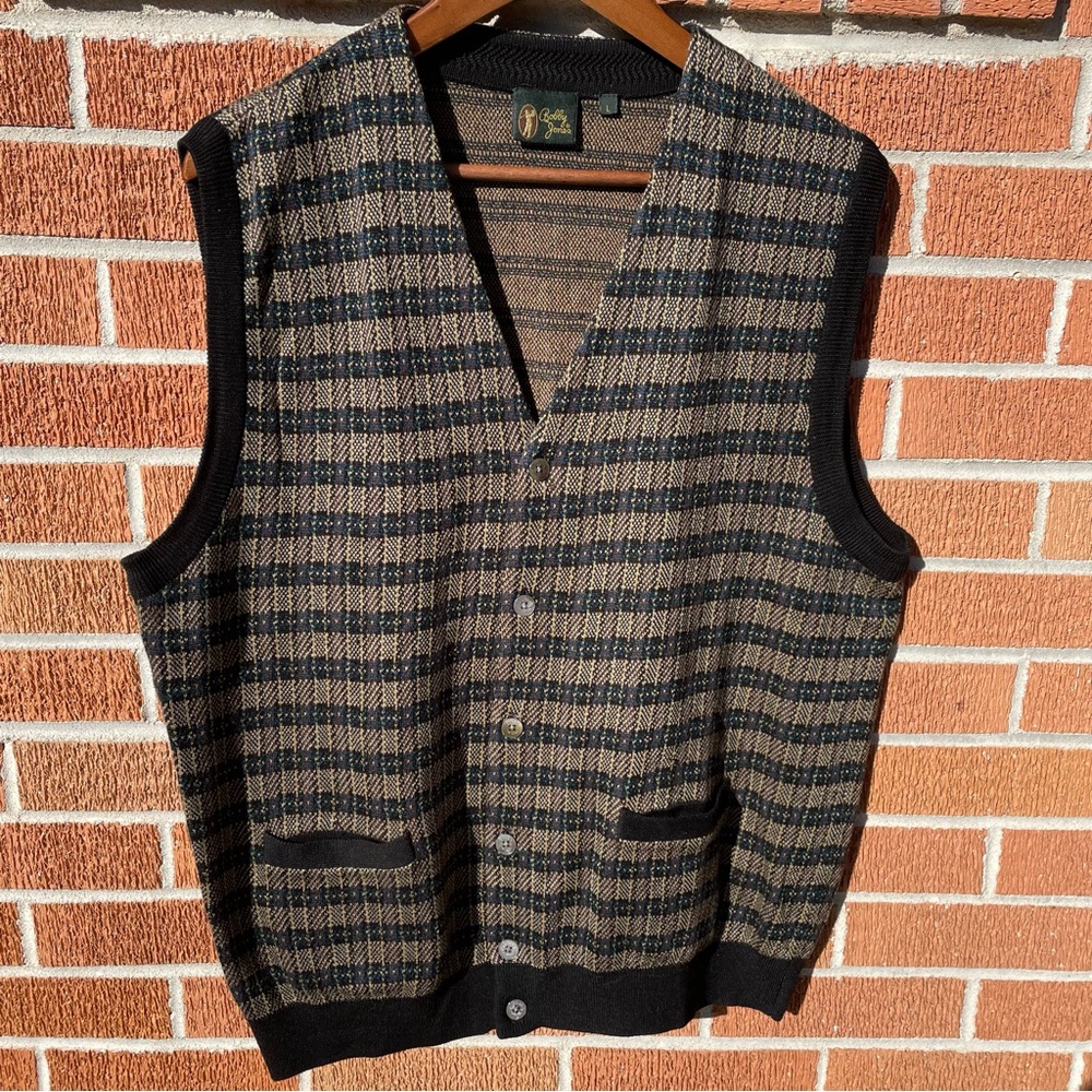 Vtg Bobby Jones Golf Cardigan Vest Men's Large Geometric Button Up Cotton